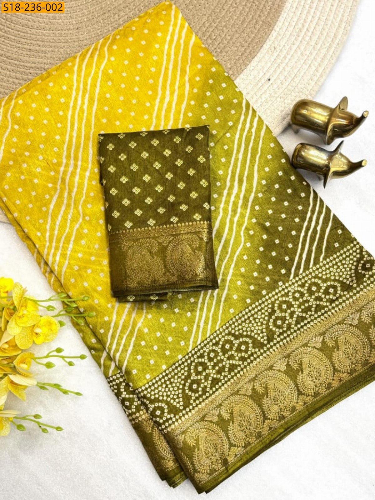 Yellow Fancy Dola Silk Saree