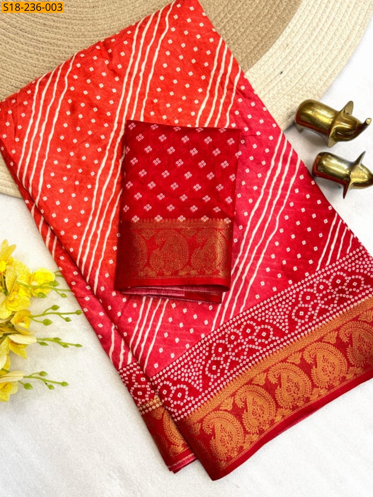 Red Fancy Dola Silk Saree