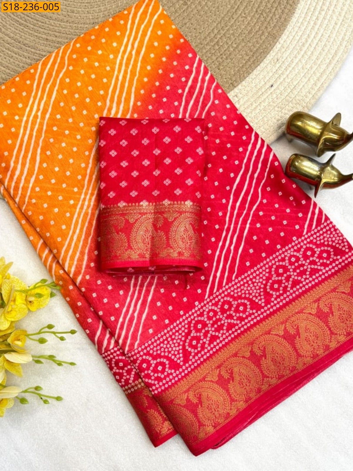 Orange Fancy Dola Silk Saree