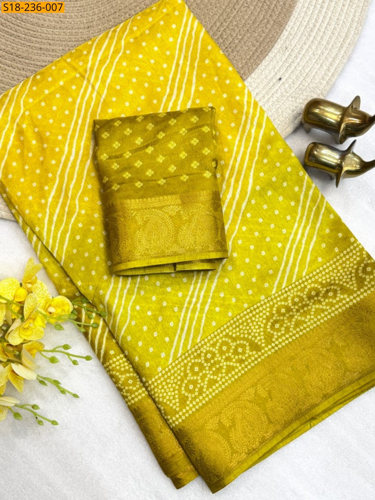 Lime Yellow Fancy Dola Silk Saree
