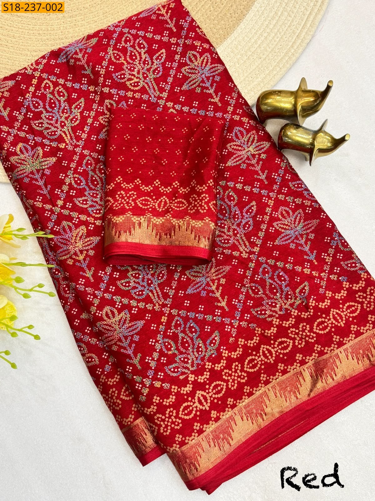 Red Fancy Chinnon Silk Saree