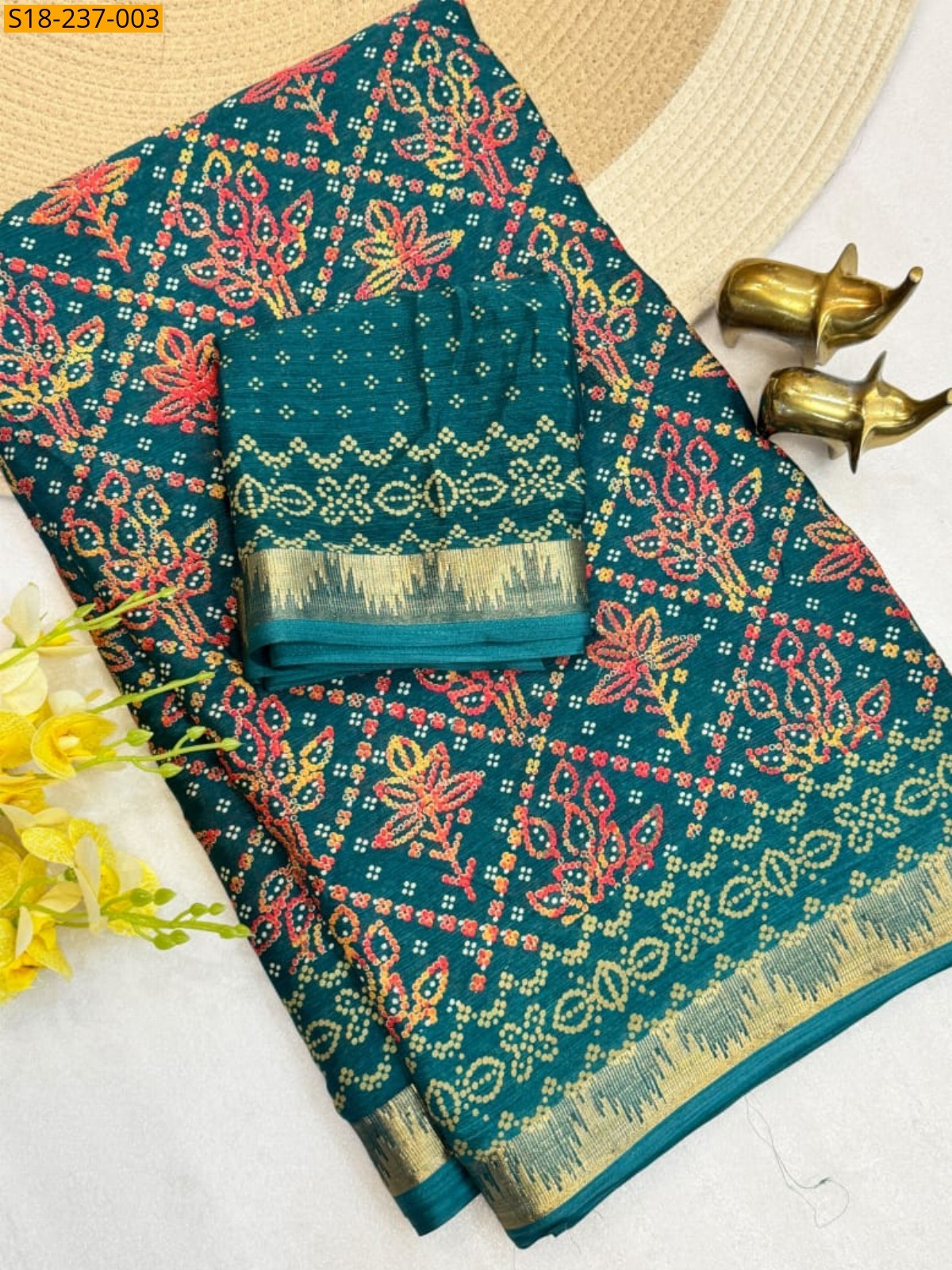 Teal Blue Fancy Chinnon Silk Saree