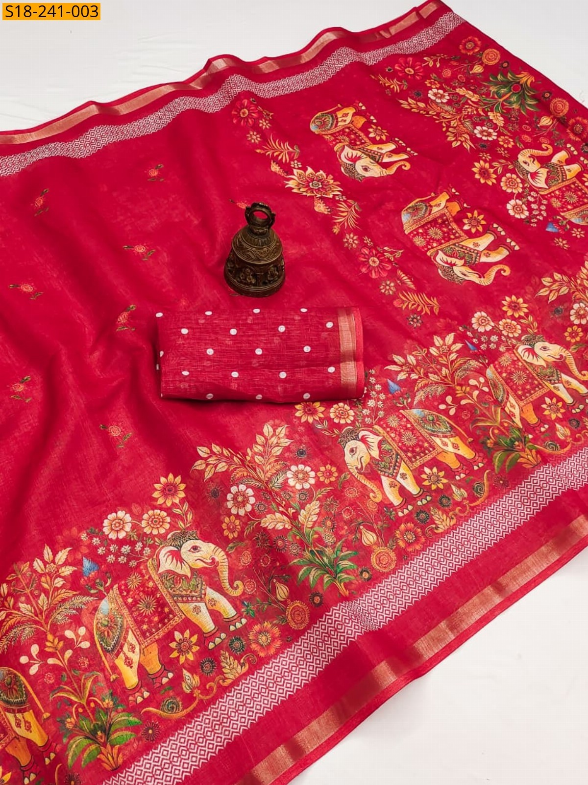 Red Fancy Linen Digital Printed Saree