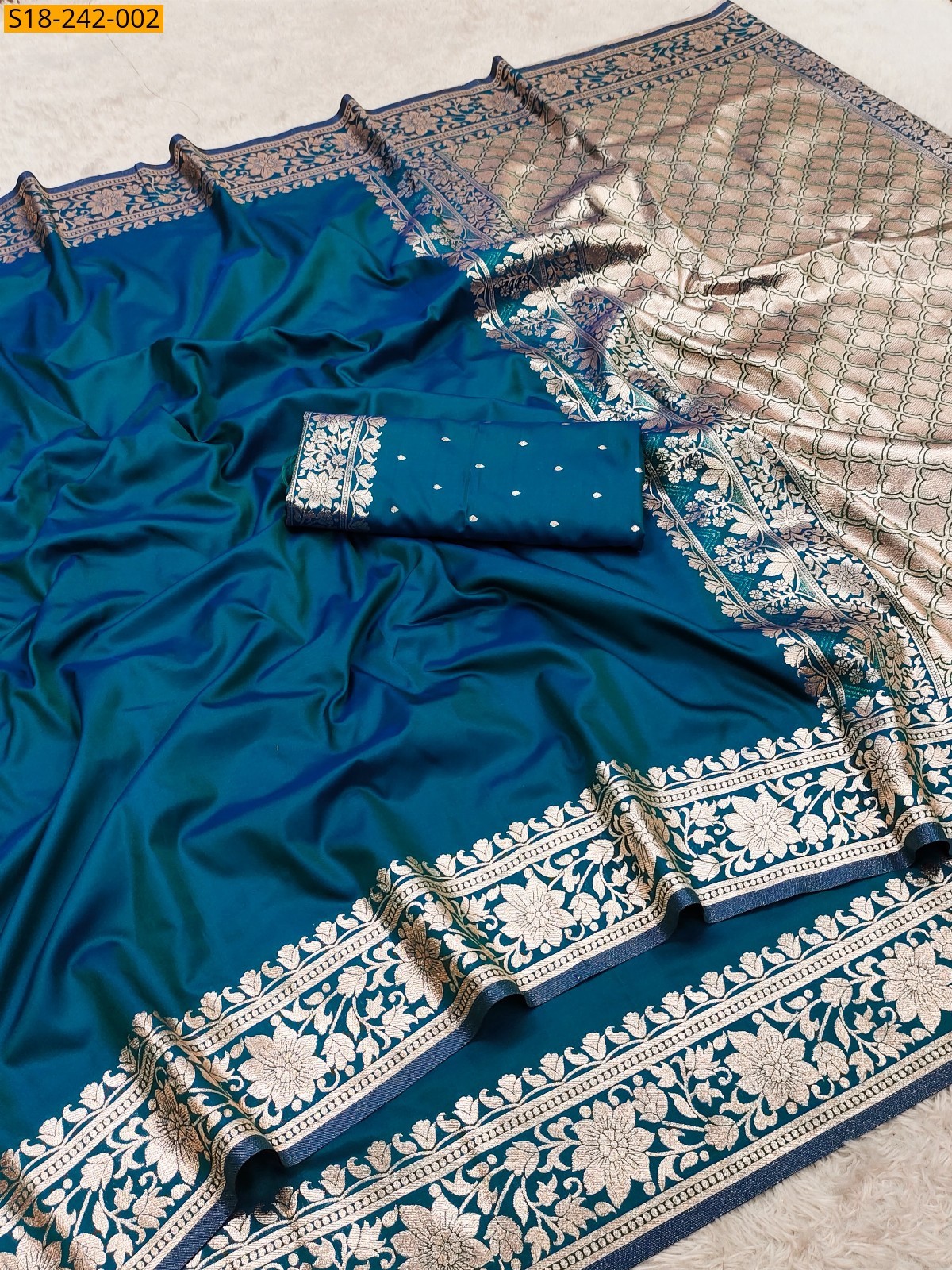 Peacock Blue Fancy Banarasi Gala Silk Saree
