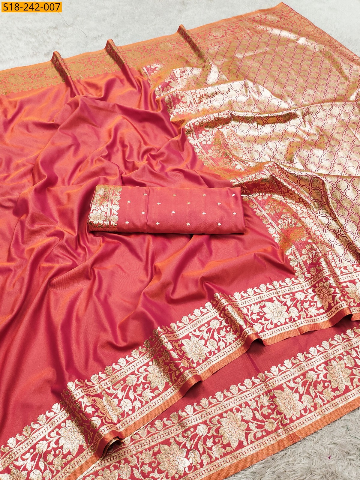 Peach Fancy Banarasi Gala Silk Saree