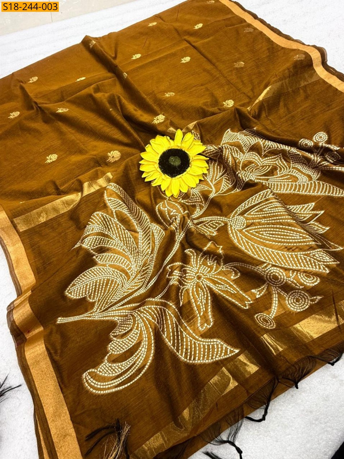 Mustard Fancy Soft Muga Cotton Saree