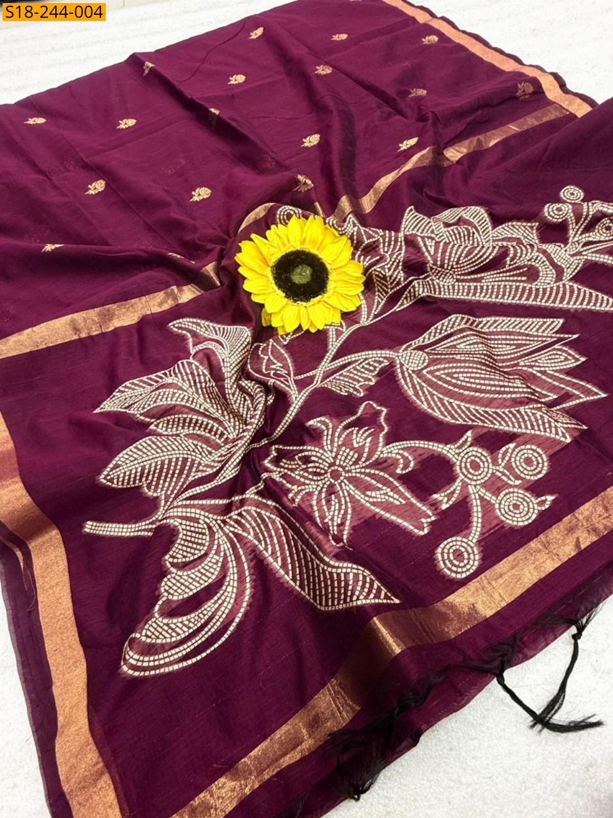 Wine Fancy Soft Muga Cotton Saree
