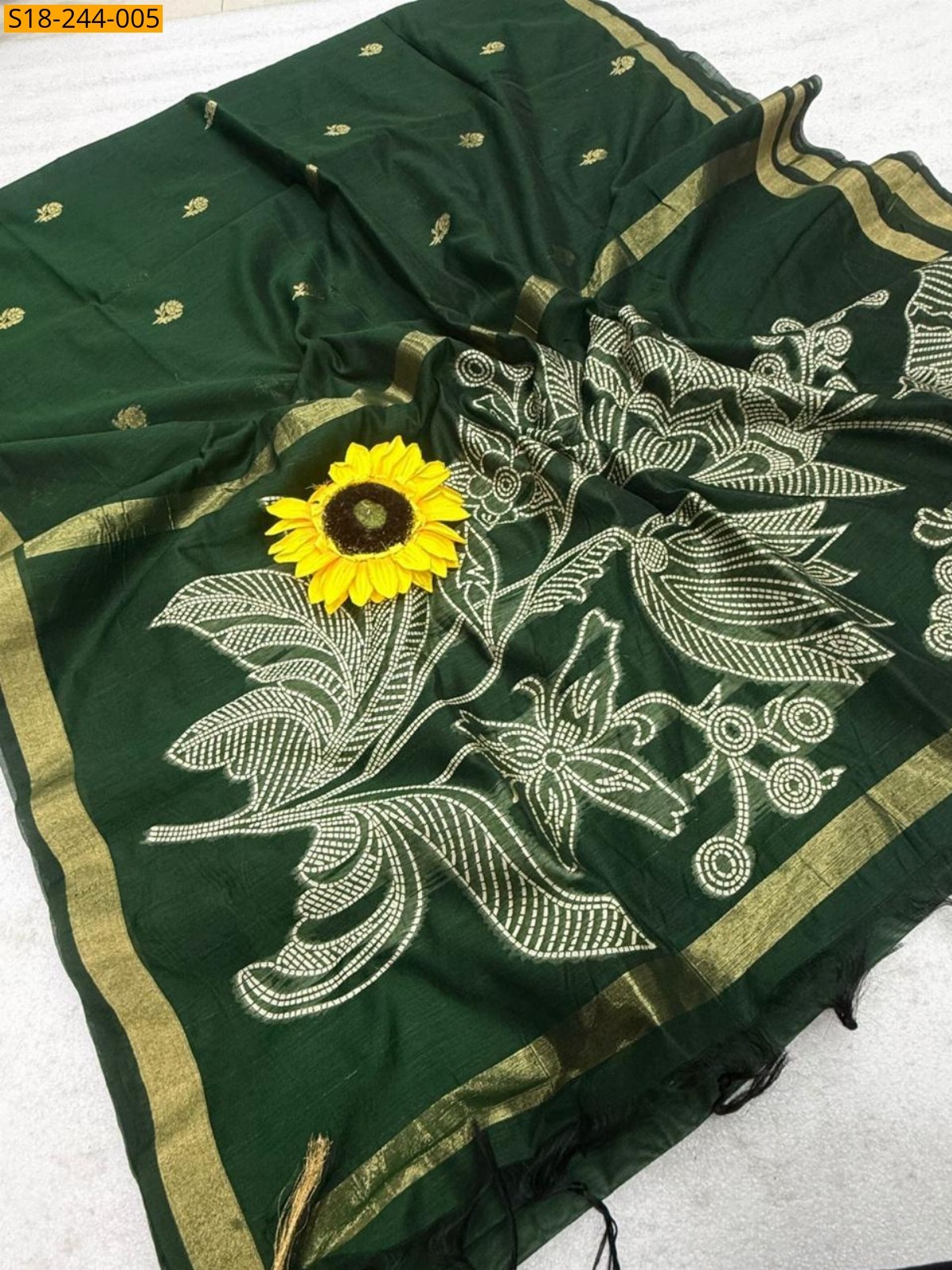 Green Fancy Soft Muga Cotton Saree