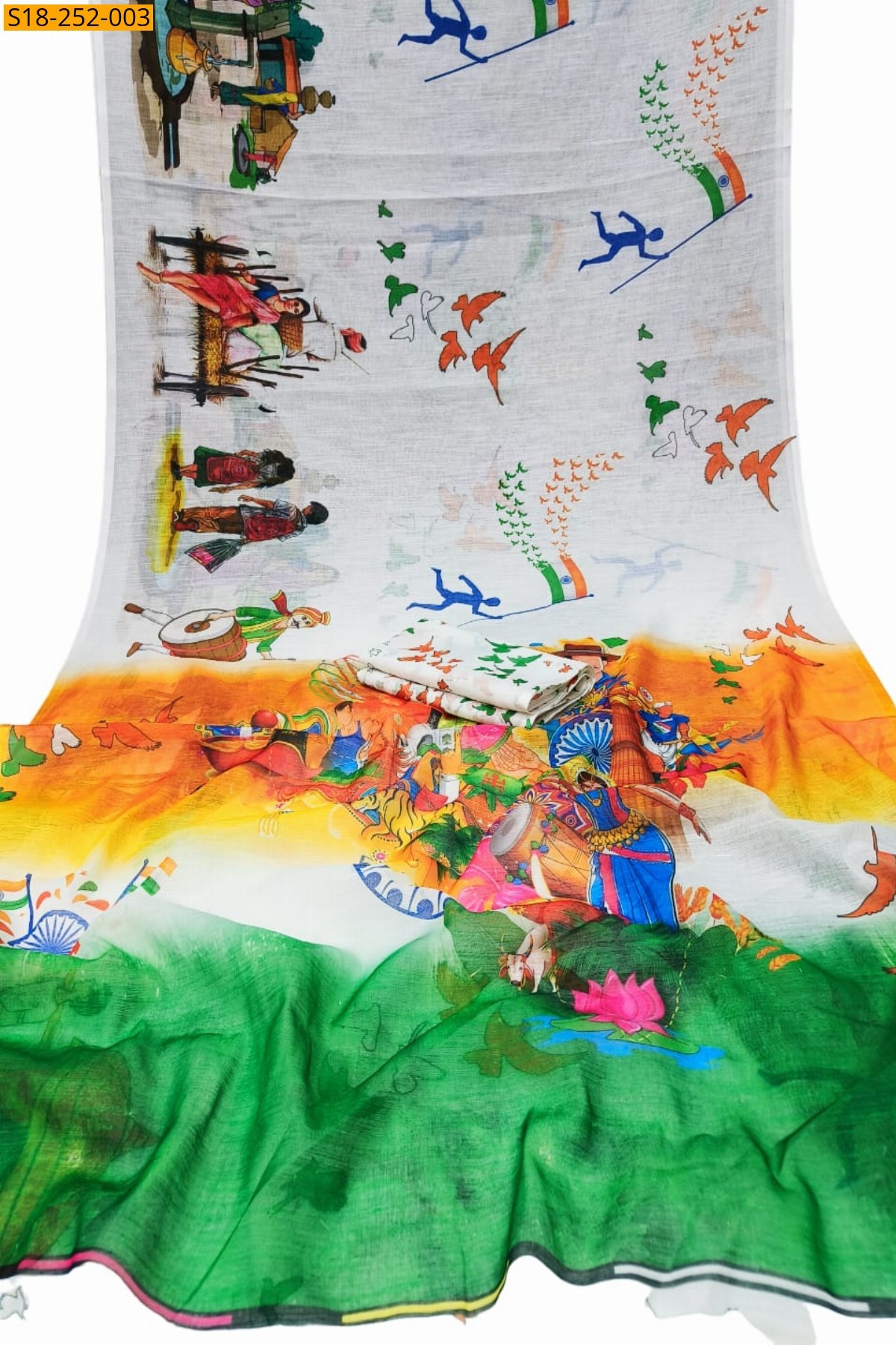Multi Color Fancy Linen Digital Printed Saree
