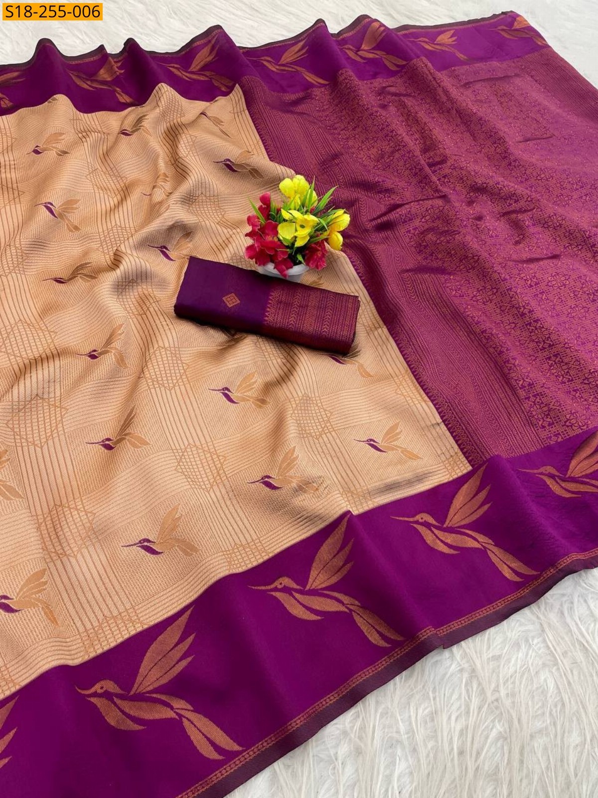 Beige Fancy Banarasi Silk  Saree