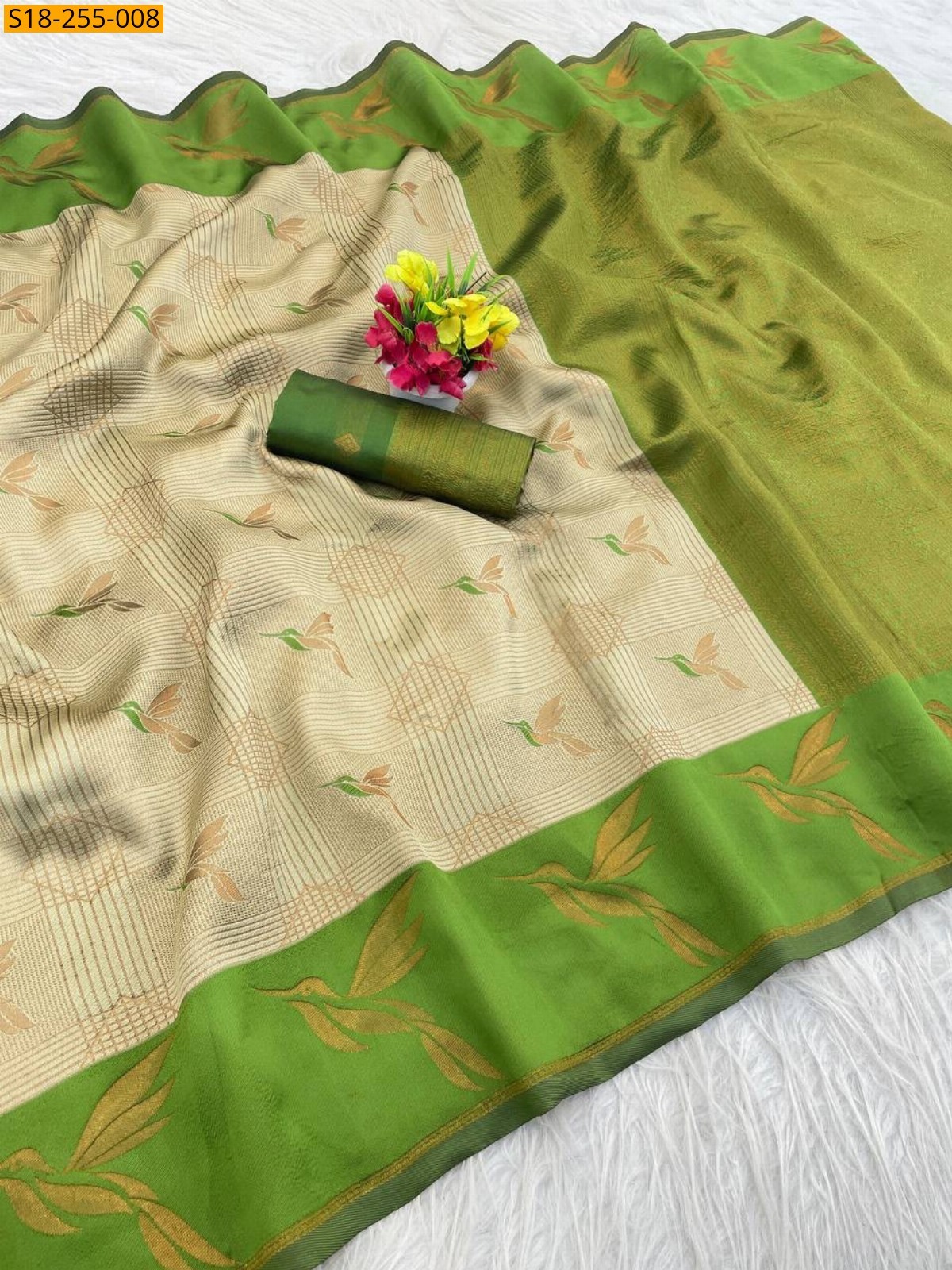 Cream Fancy Banarasi Silk  Saree