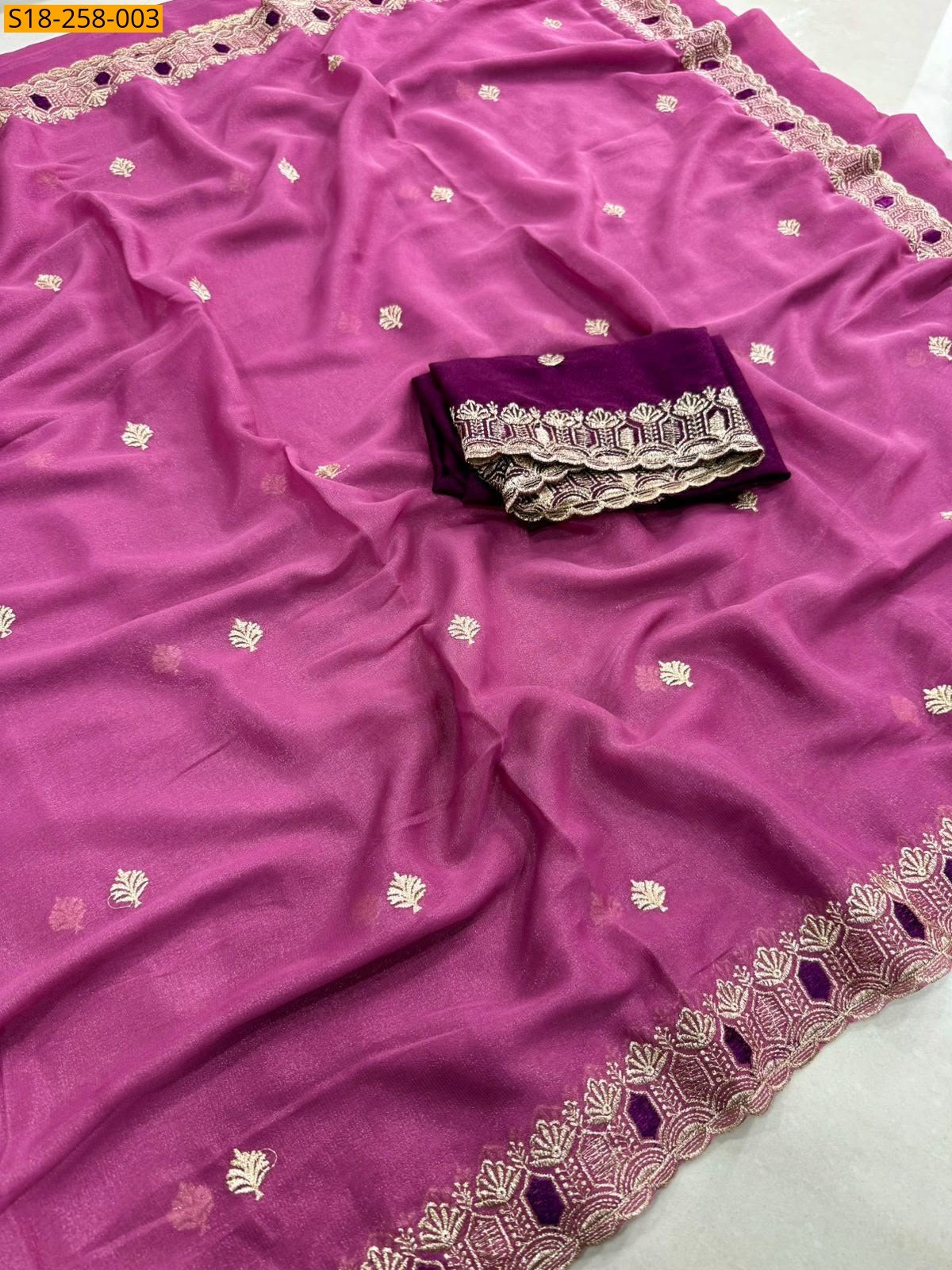 Pink Fancy Star Georgette Saree