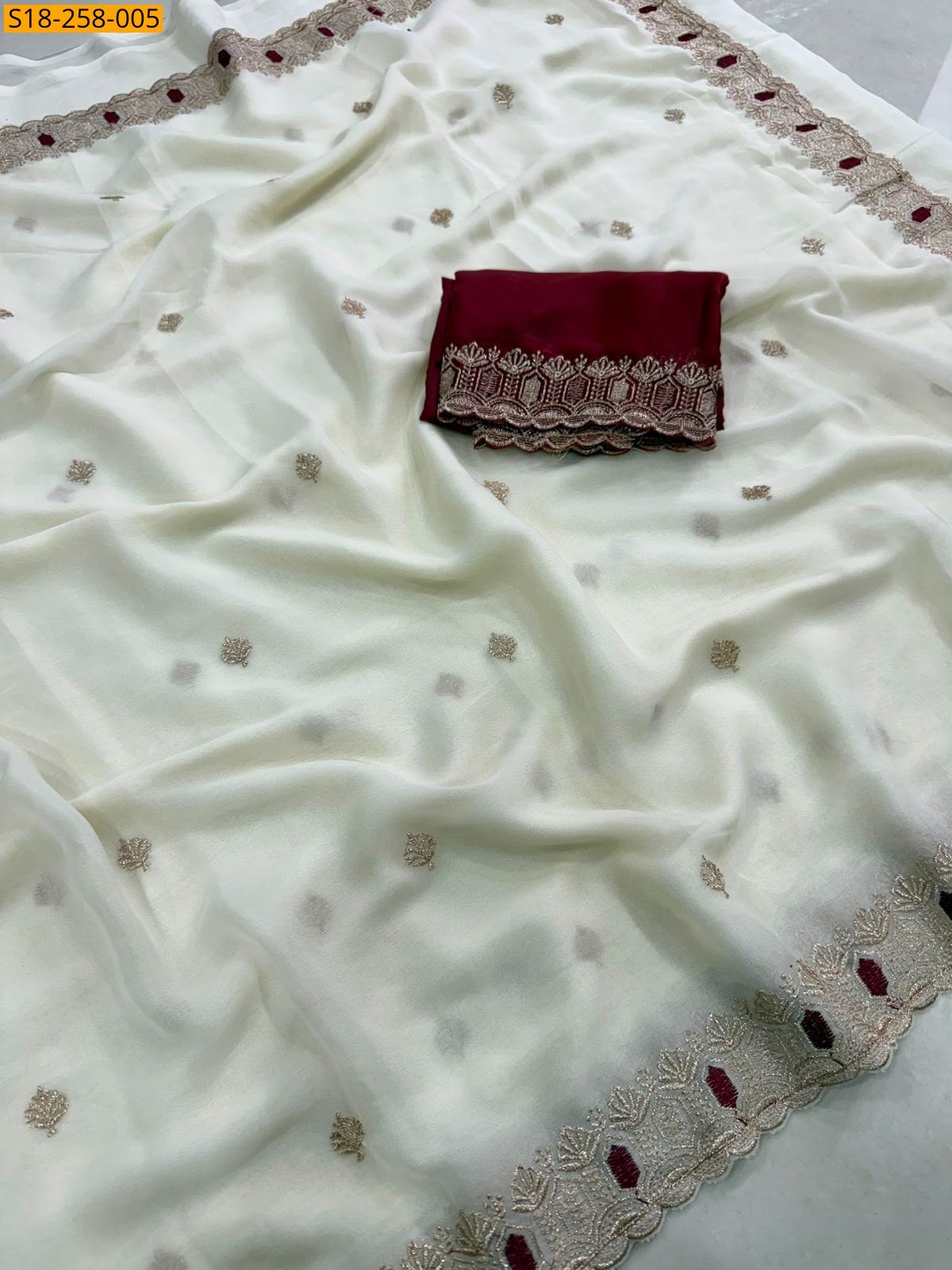 White Fancy Star Georgette Saree