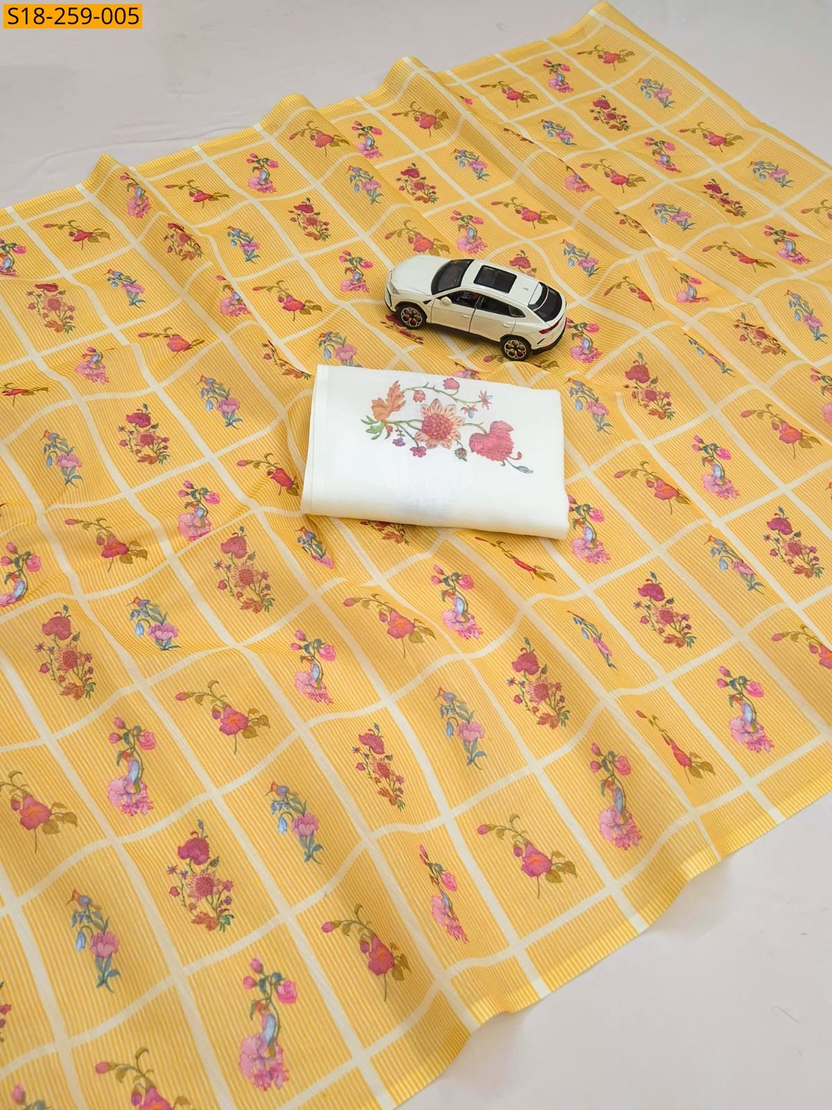 Yellow Fancy Linen Printed Saree