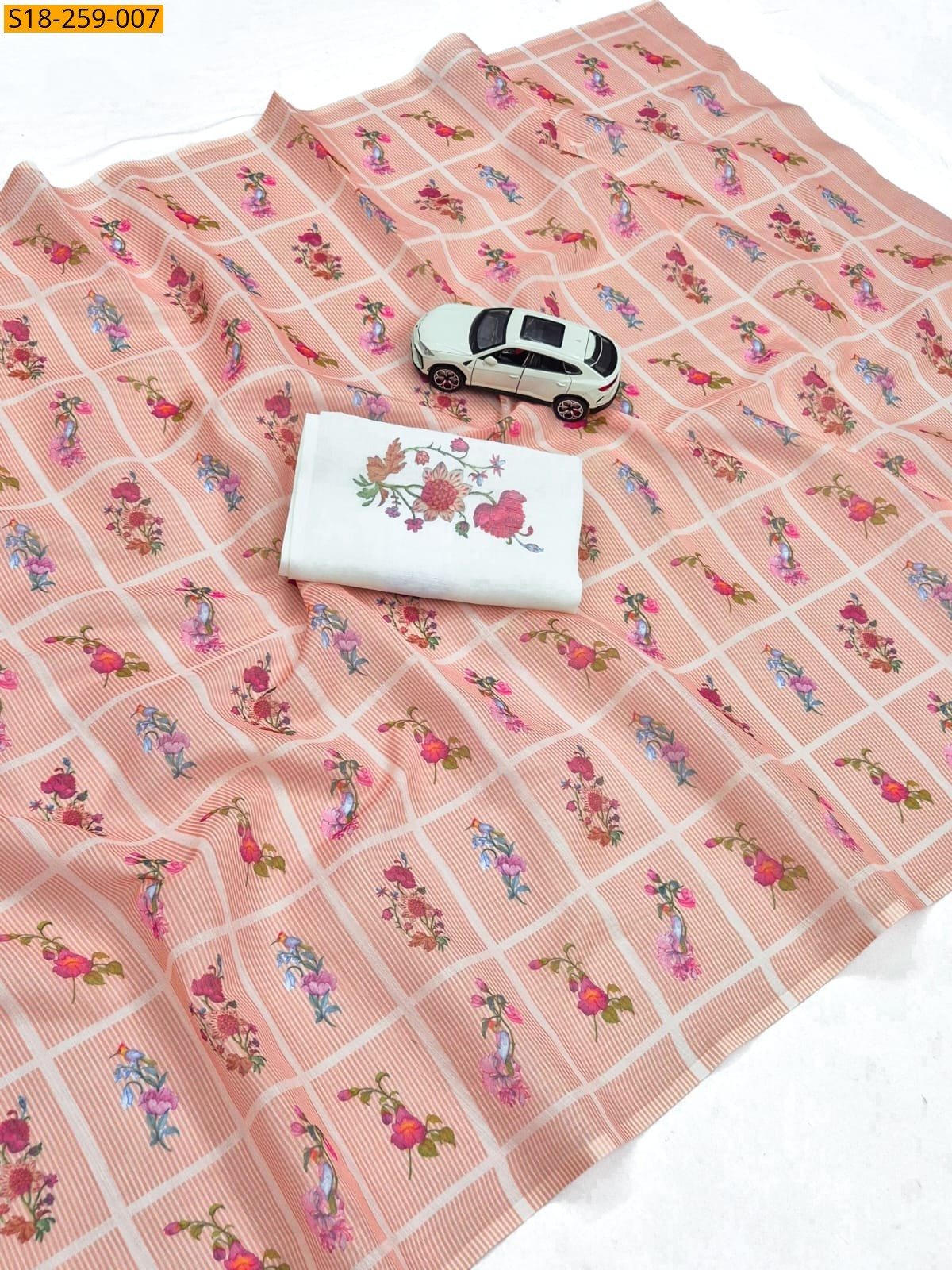 Peach Fancy Linen Printed Saree