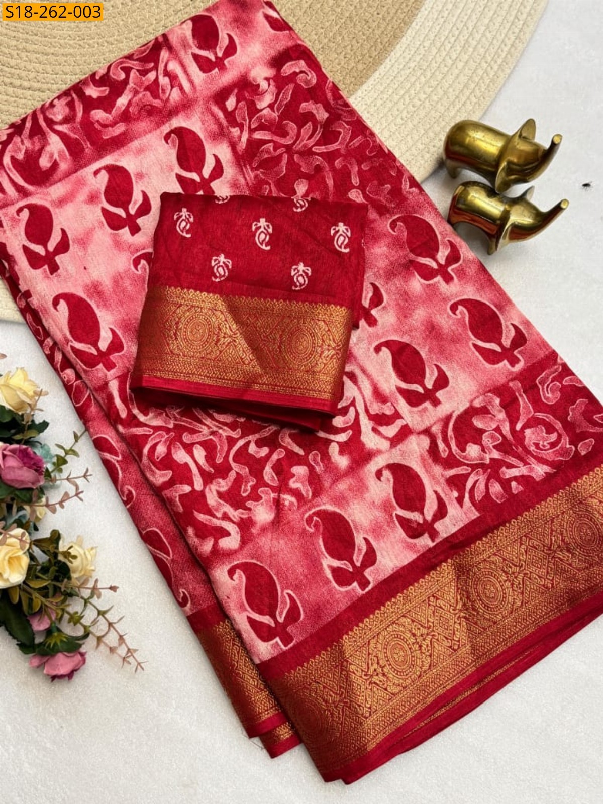 Red Fancy Dola Silk Saree