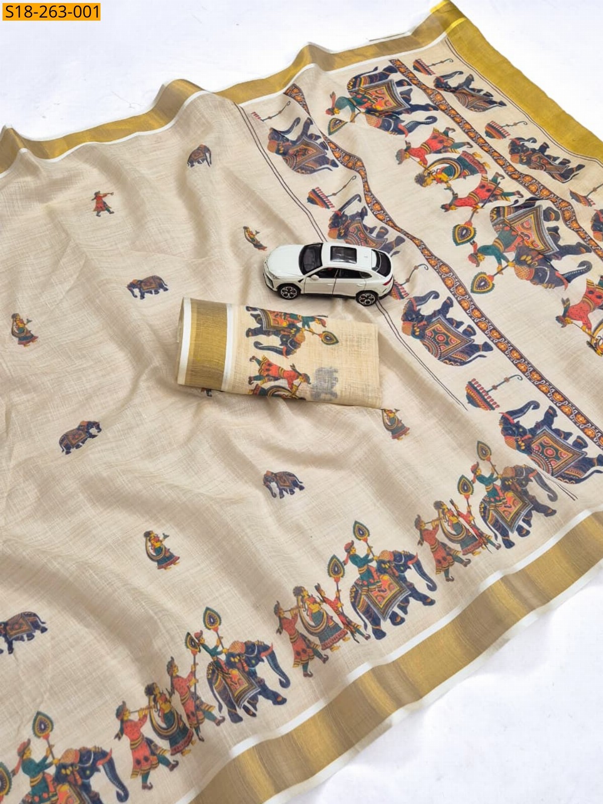 Sandal Fancy Linen Digital Print Saree