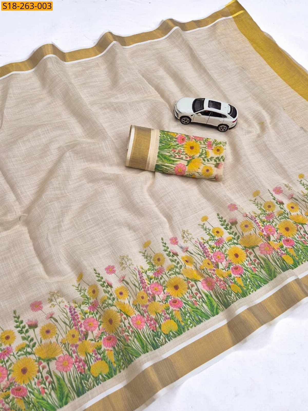 Sandal Fancy Linen Digital Print Saree