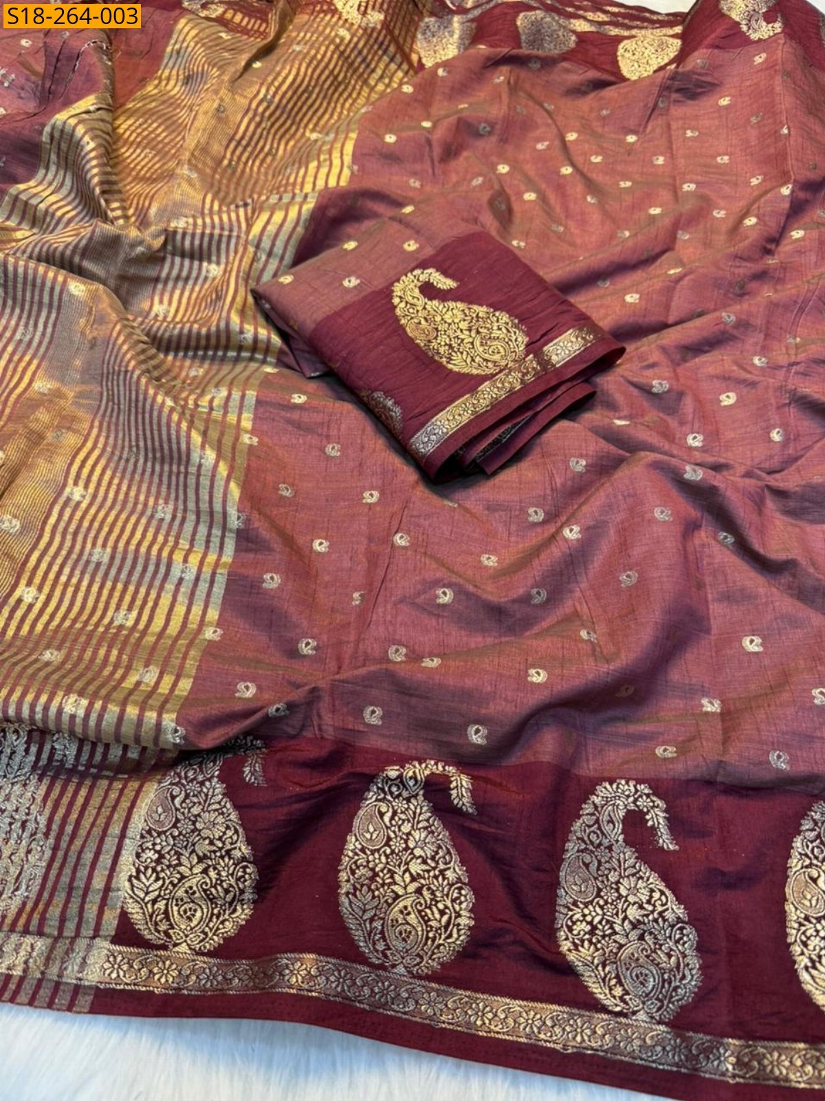 Onion Fancy Soft Tusser Silk Saree