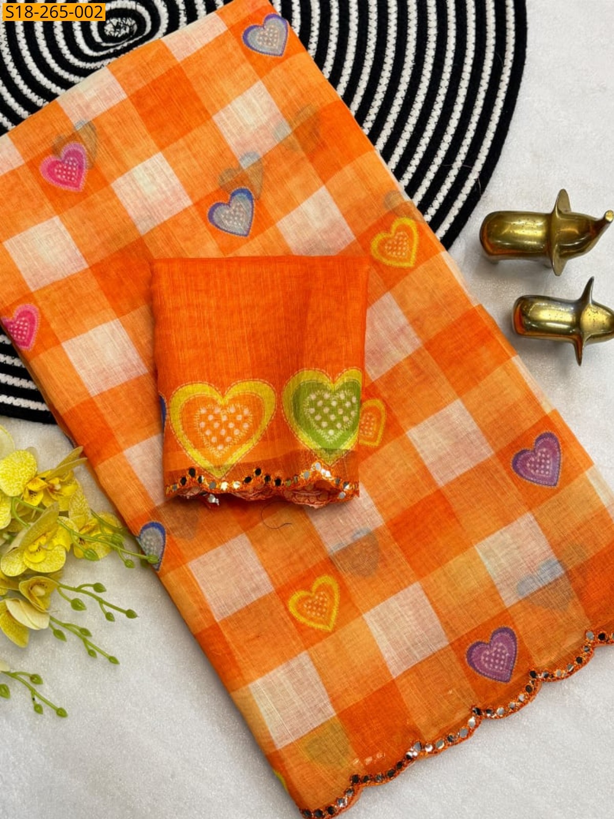 Orange Fancy Soft Linen cotton Saree