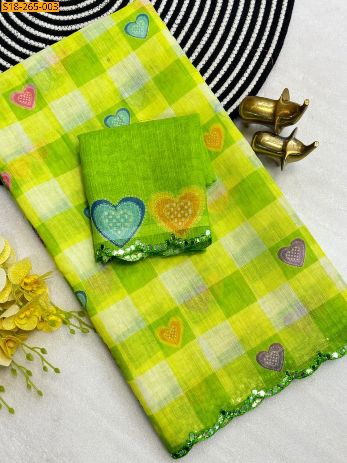 Green Fancy Soft Linen cotton Saree