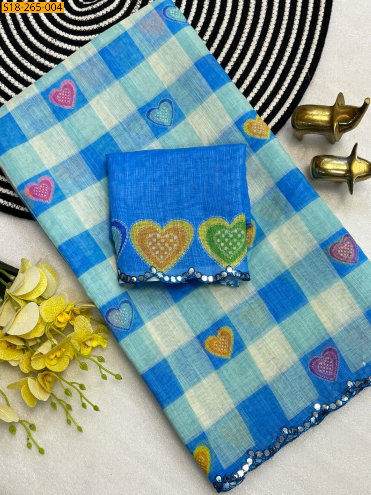 Sky Blue Fancy Soft Linen cotton Saree