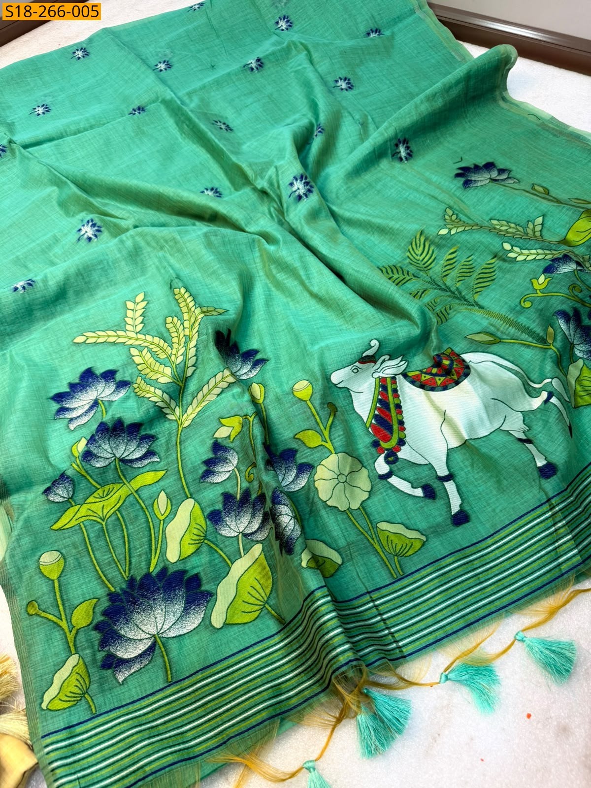 Green Fancy Soft Muga Cotton Saree