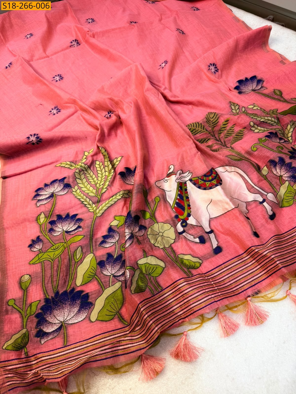 Pink Fancy Soft Muga Cotton Saree