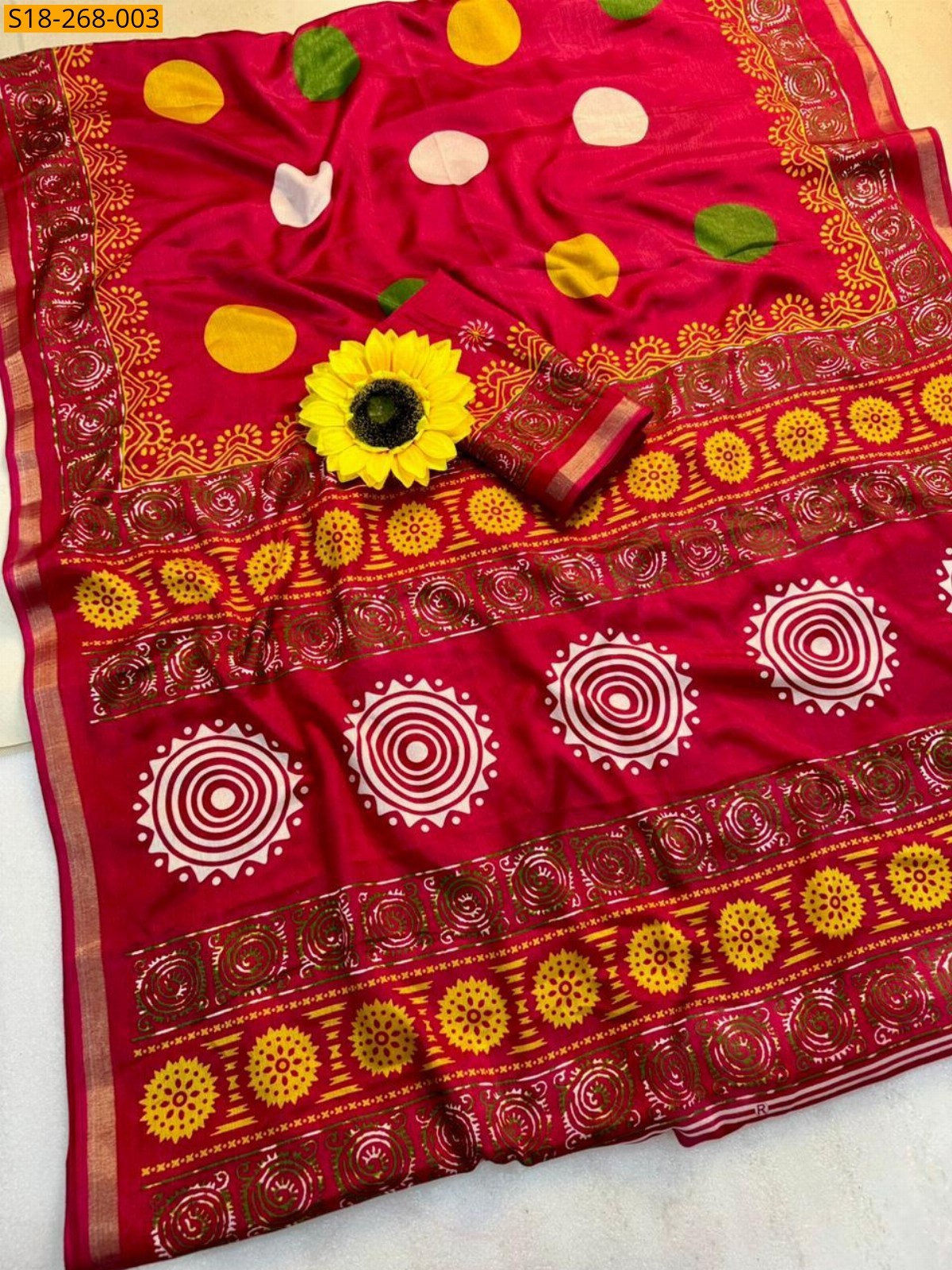 Red Fancy Mul Cotton Saree