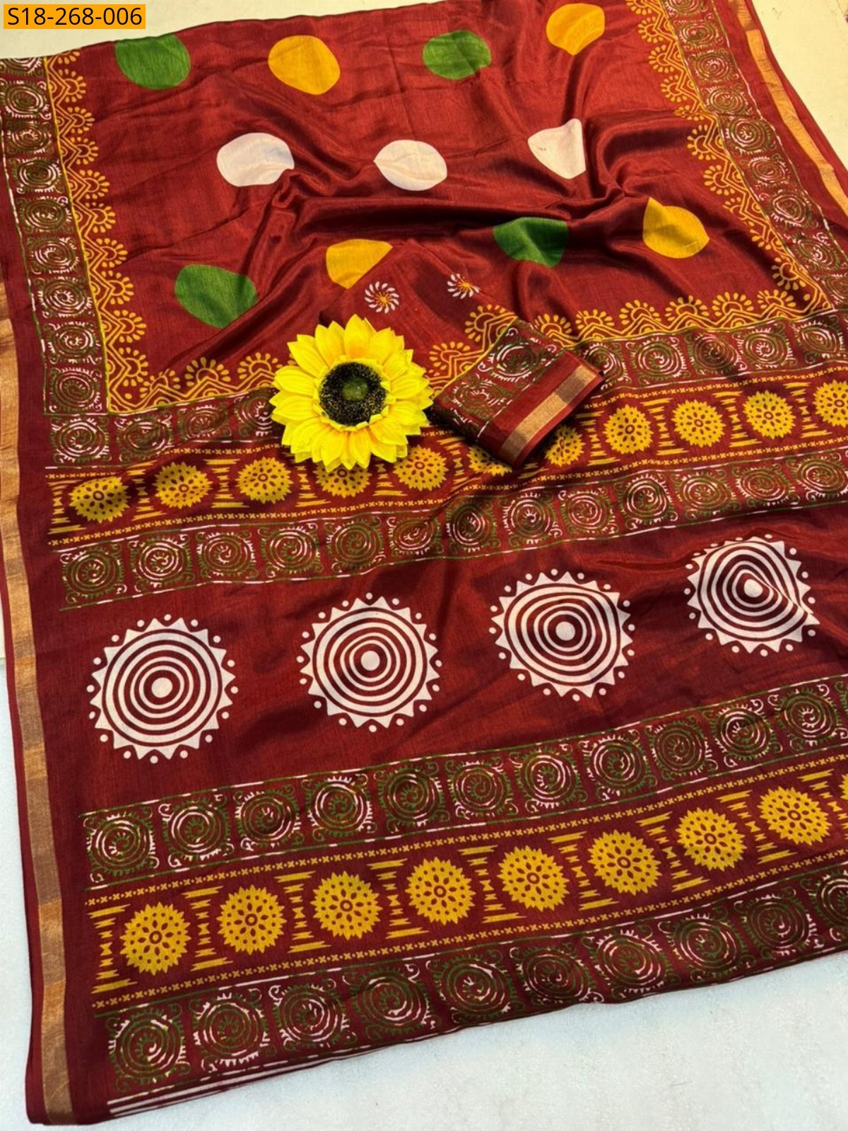 Brown Fancy Mul Cotton Saree