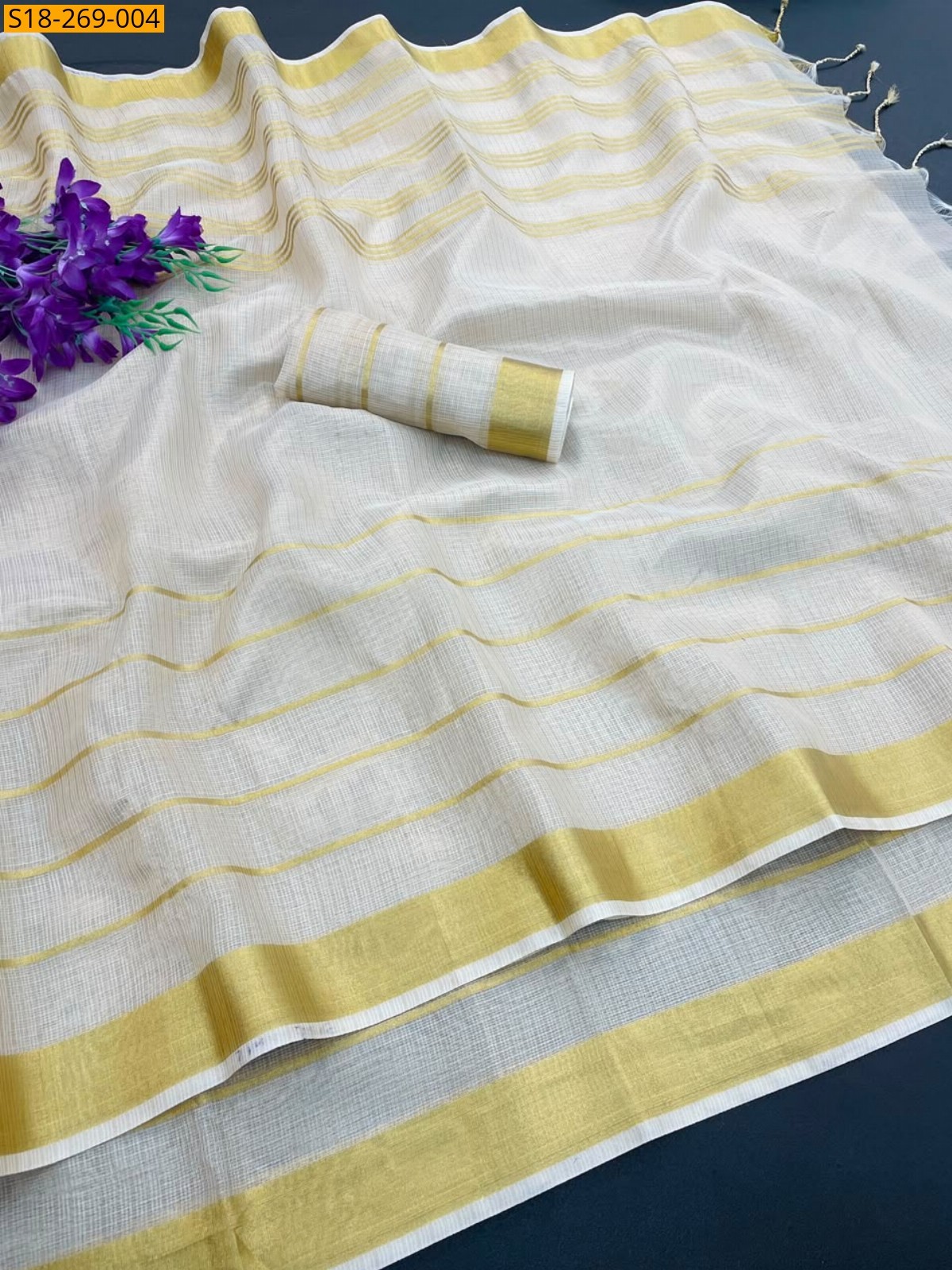 White Fancy Soft Cotton Silk Saree