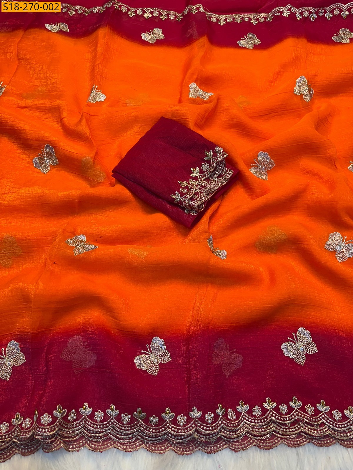 Orange Fancy Soft crush Saree