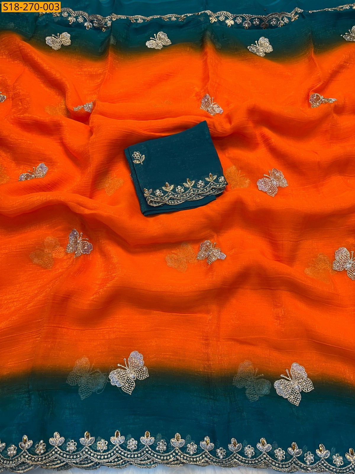 Orange Fancy Soft crush Saree