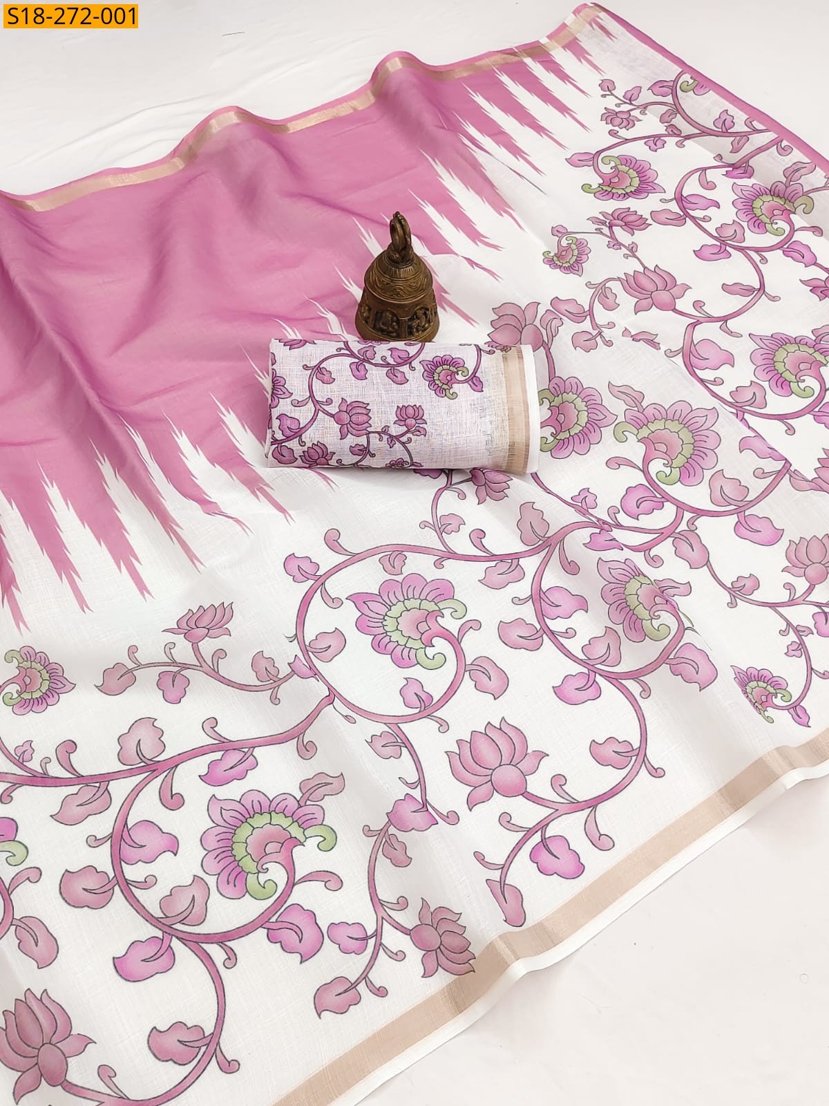Pink Fancy Linen Digital Printed Saree