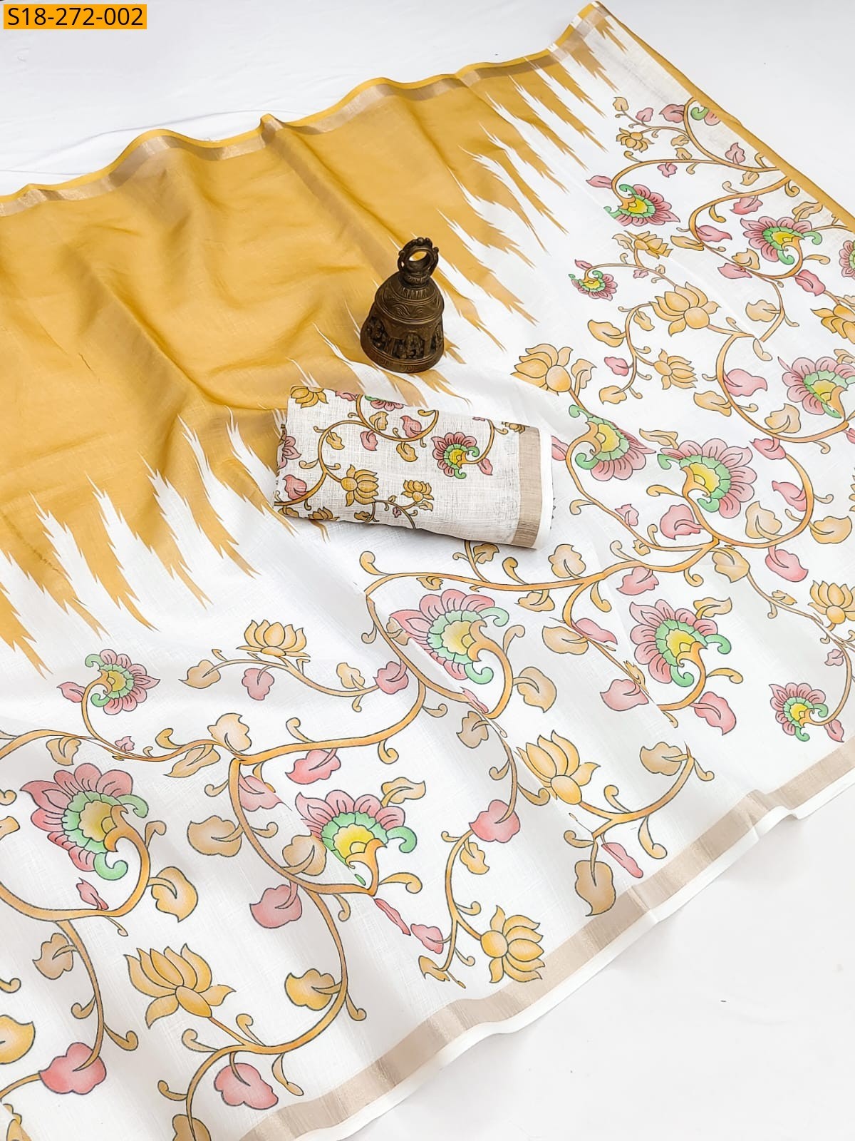 Mustard Fancy Linen Digital Printed Saree