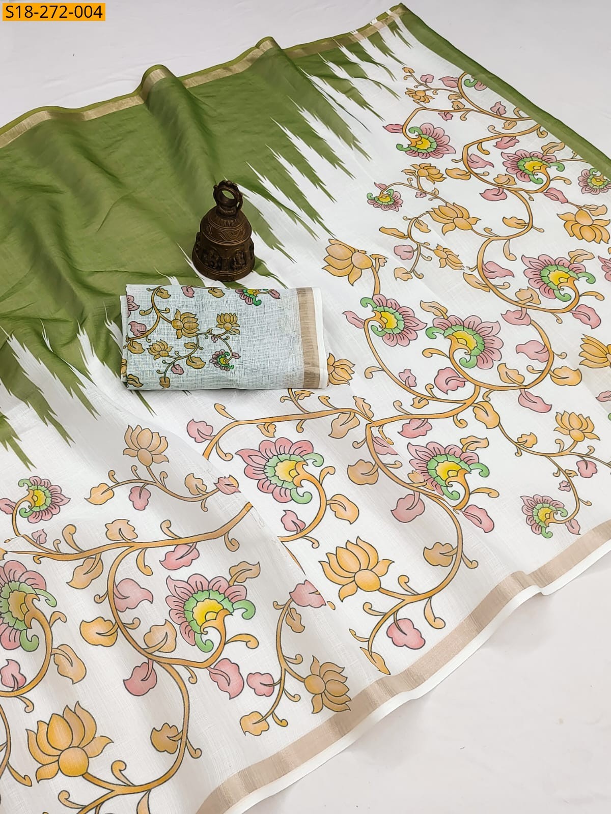 Green Fancy Linen Digital Printed Saree
