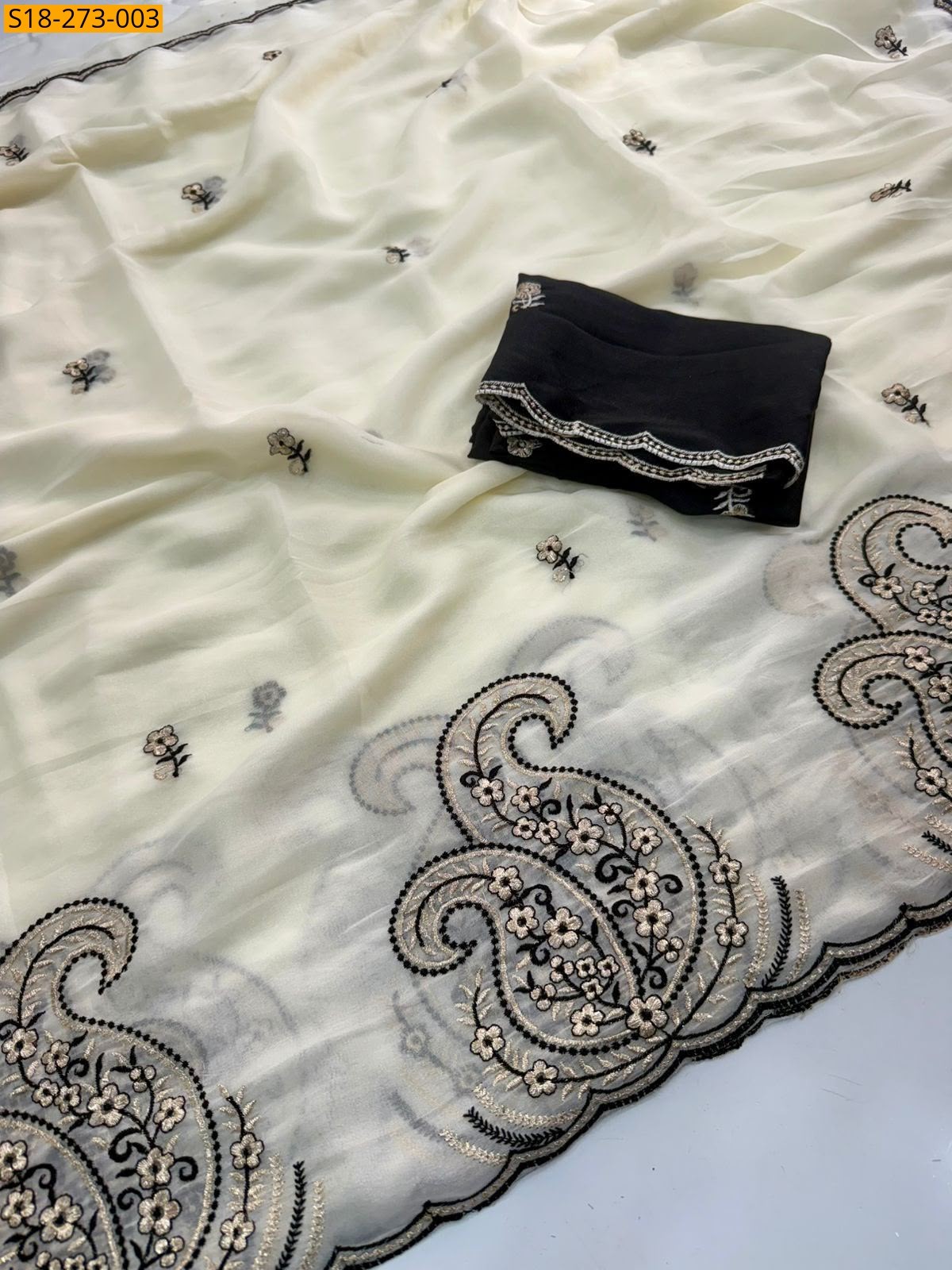 White Fancy Star Georgette Saree