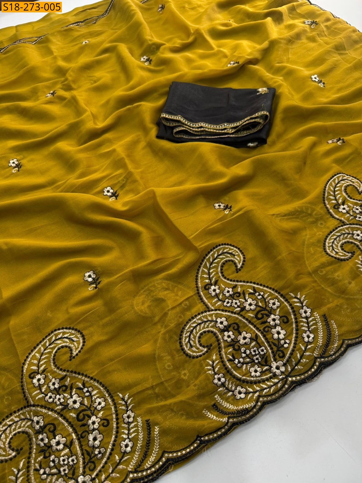 Mustard Fancy Star Georgette Saree