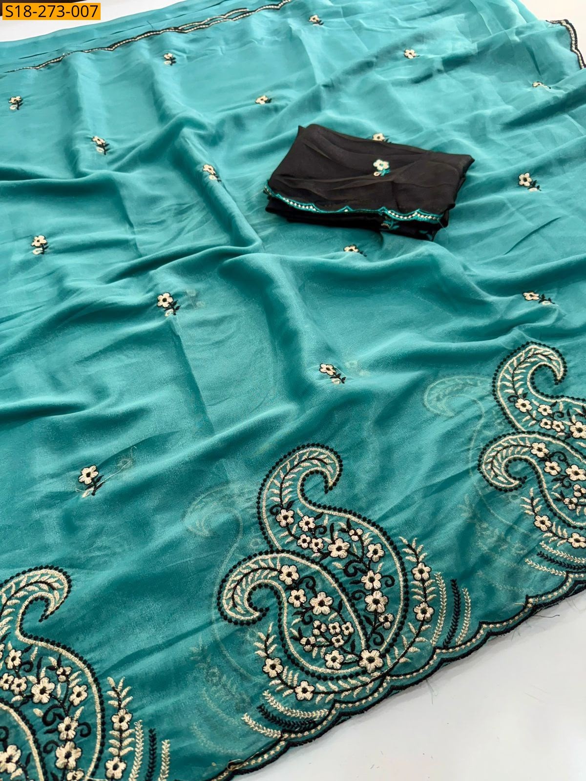 Teal Blue Fancy Star Georgette Saree