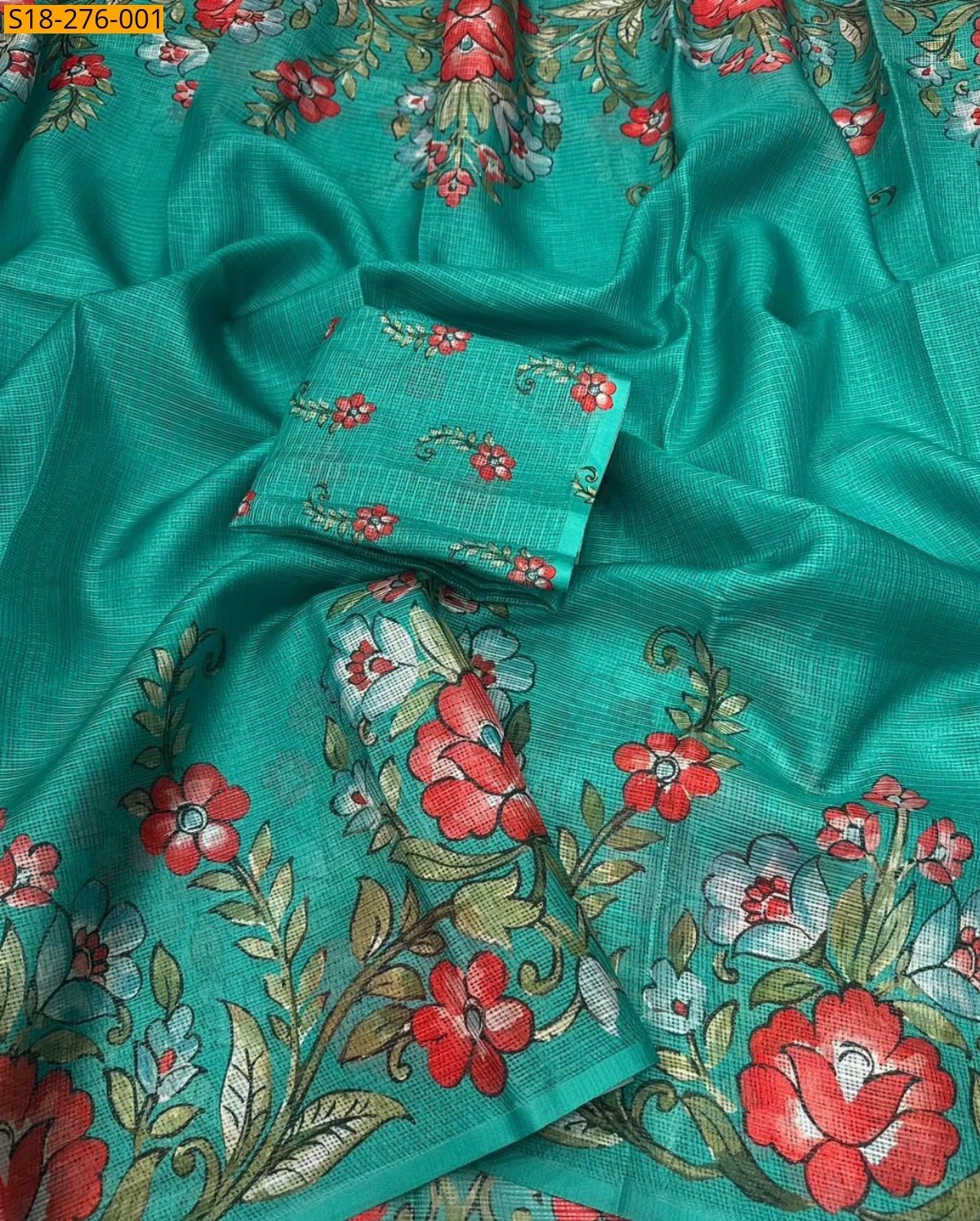 Teal Blue Fancy Kota Digital Printed Saree