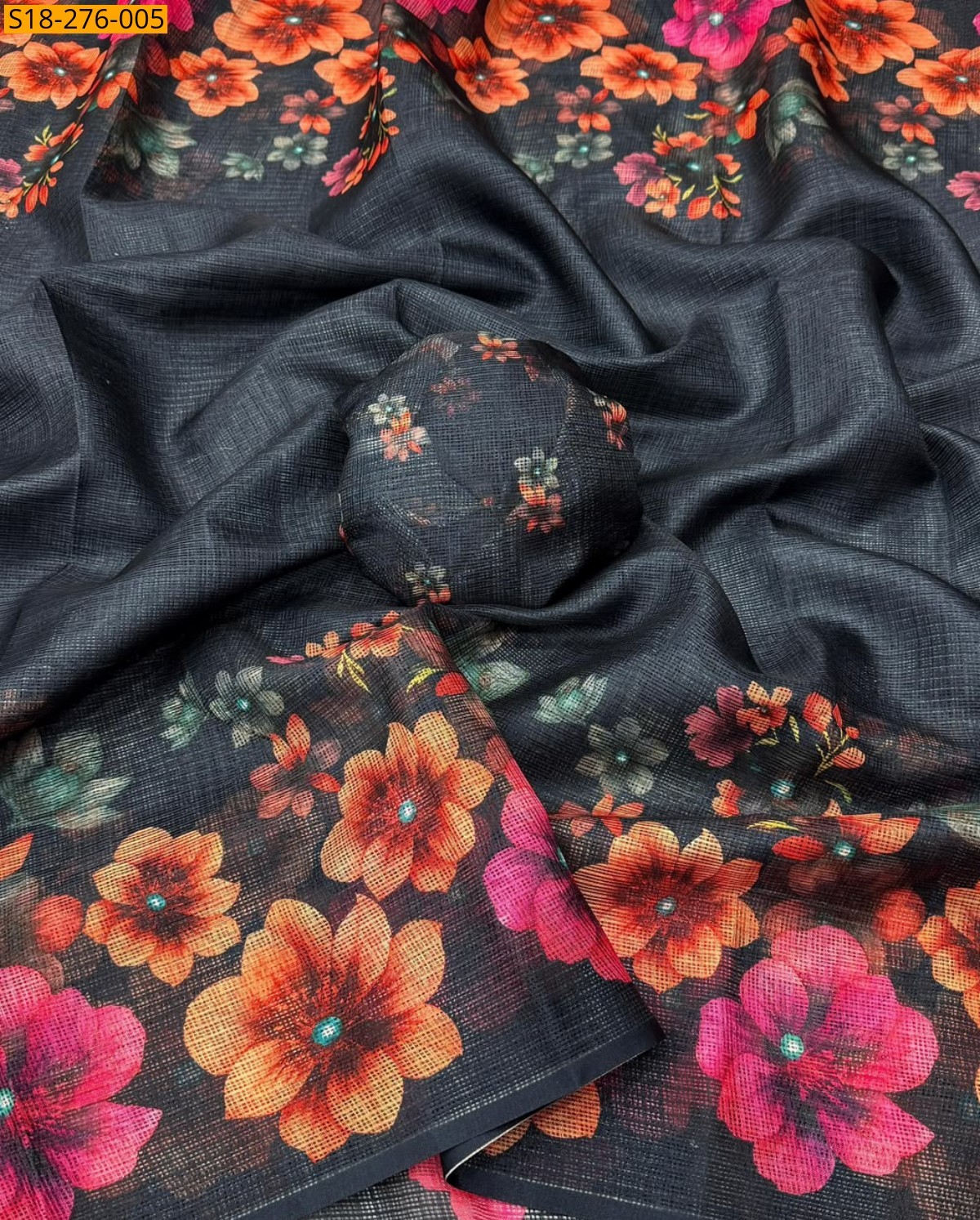 Black Fancy Kota Digital Printed Saree