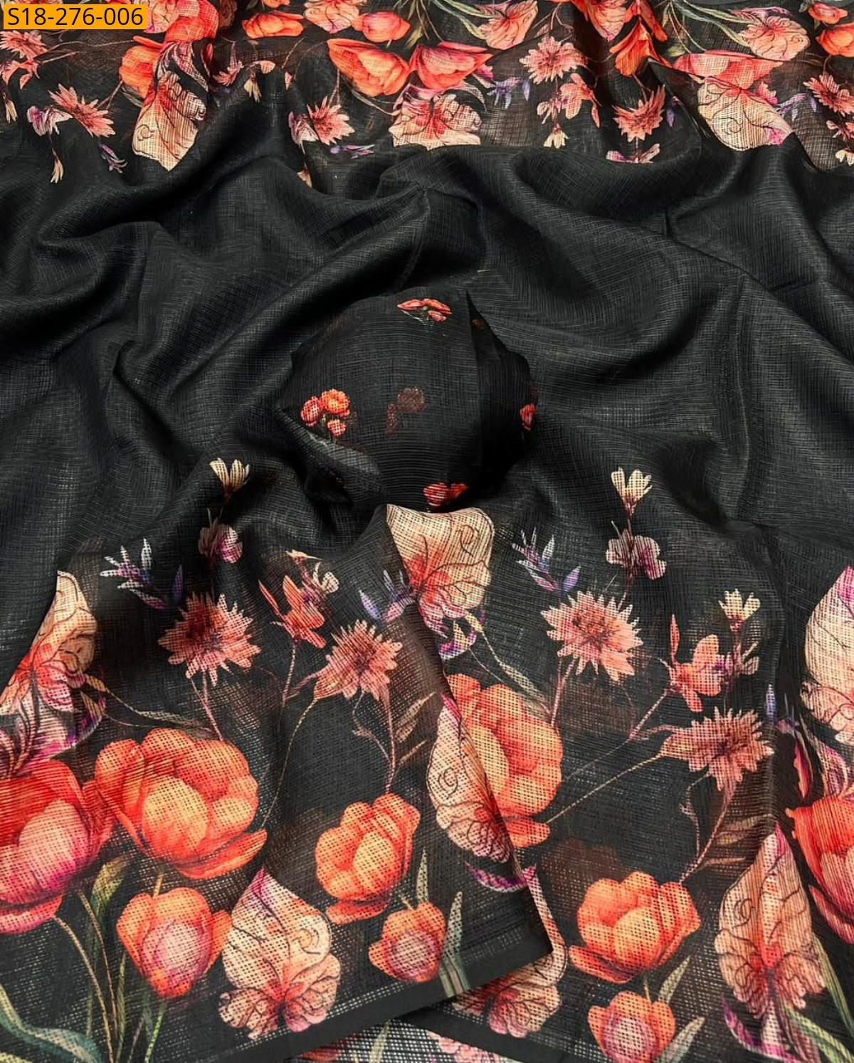 Black Fancy Kota Digital Printed Saree