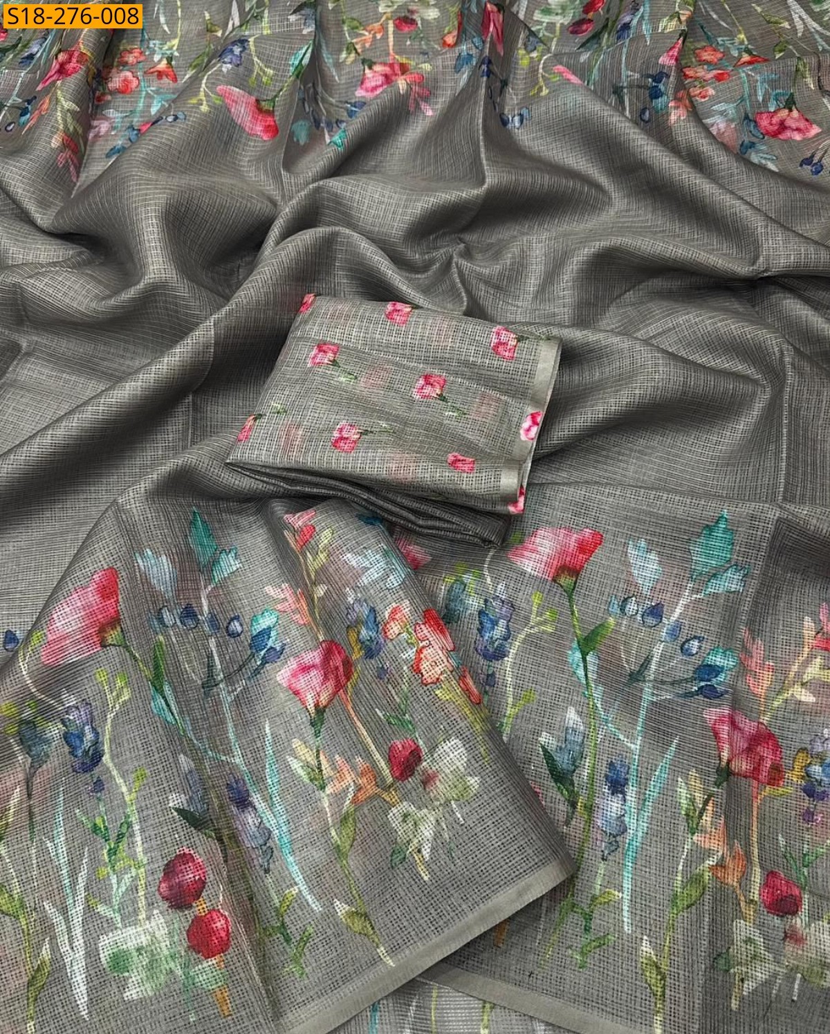 Gray Fancy Kota Digital Printed Saree