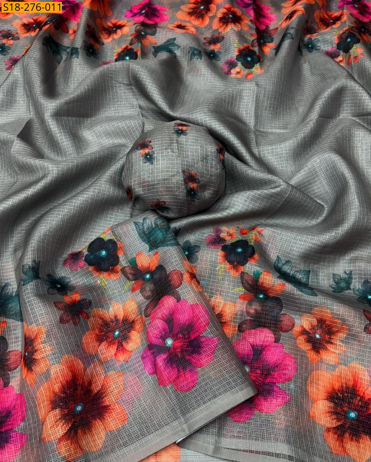 Grey Fancy Kota Digital Printed Saree