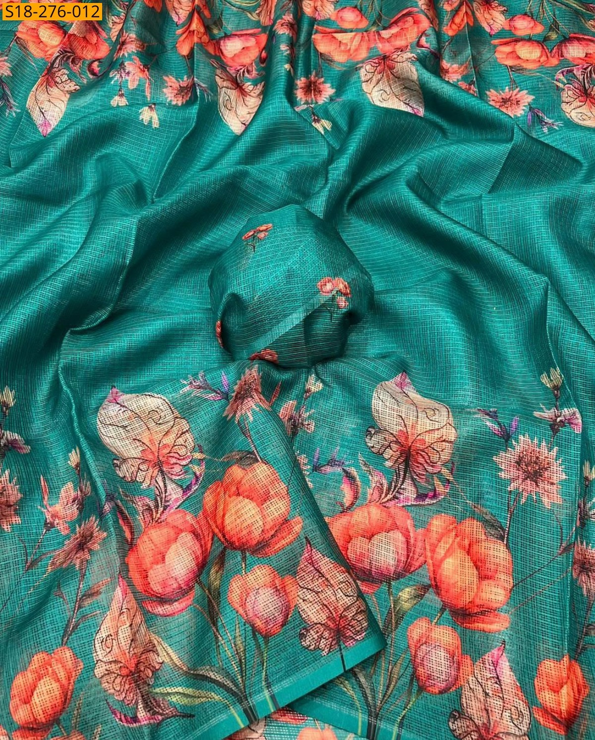 Teal Blue Fancy Kota Digital Printed Saree