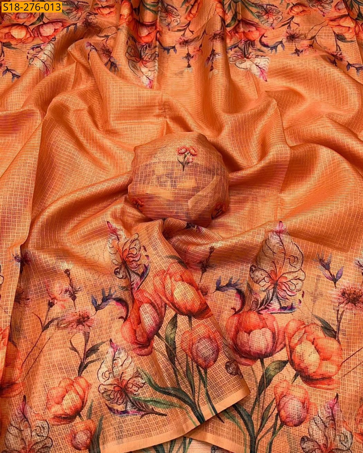 Orange Fancy Kota Digital Printed Saree