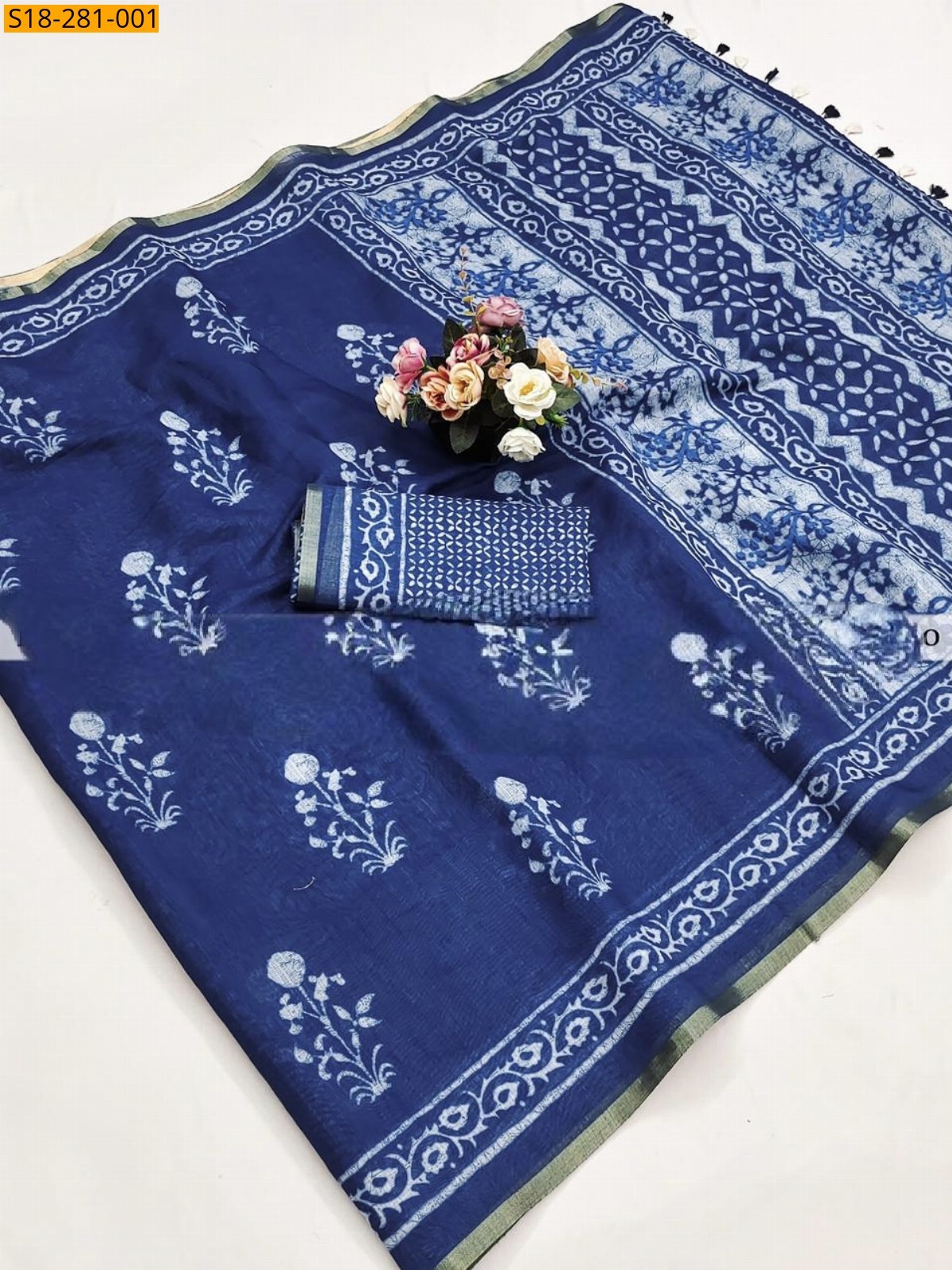 Blue Fancy mulmul cotton Saree