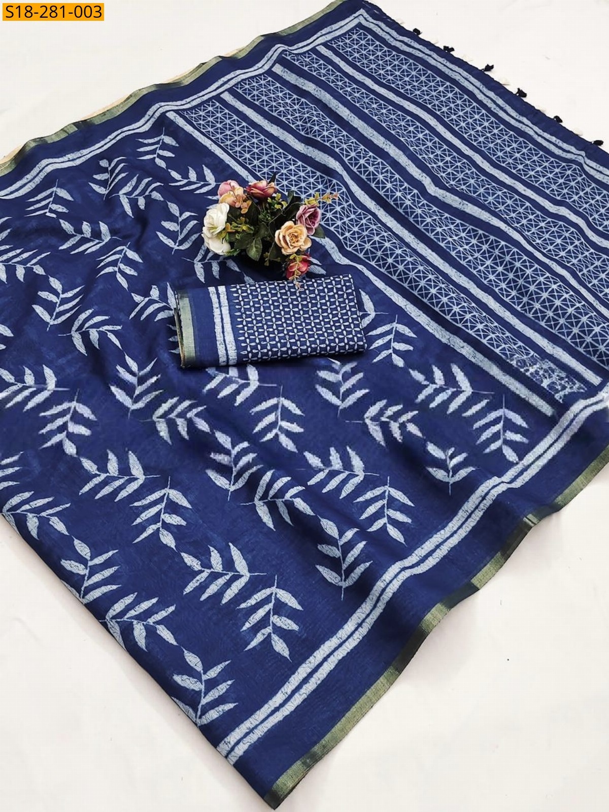 Blue Fancy mulmul cotton Saree