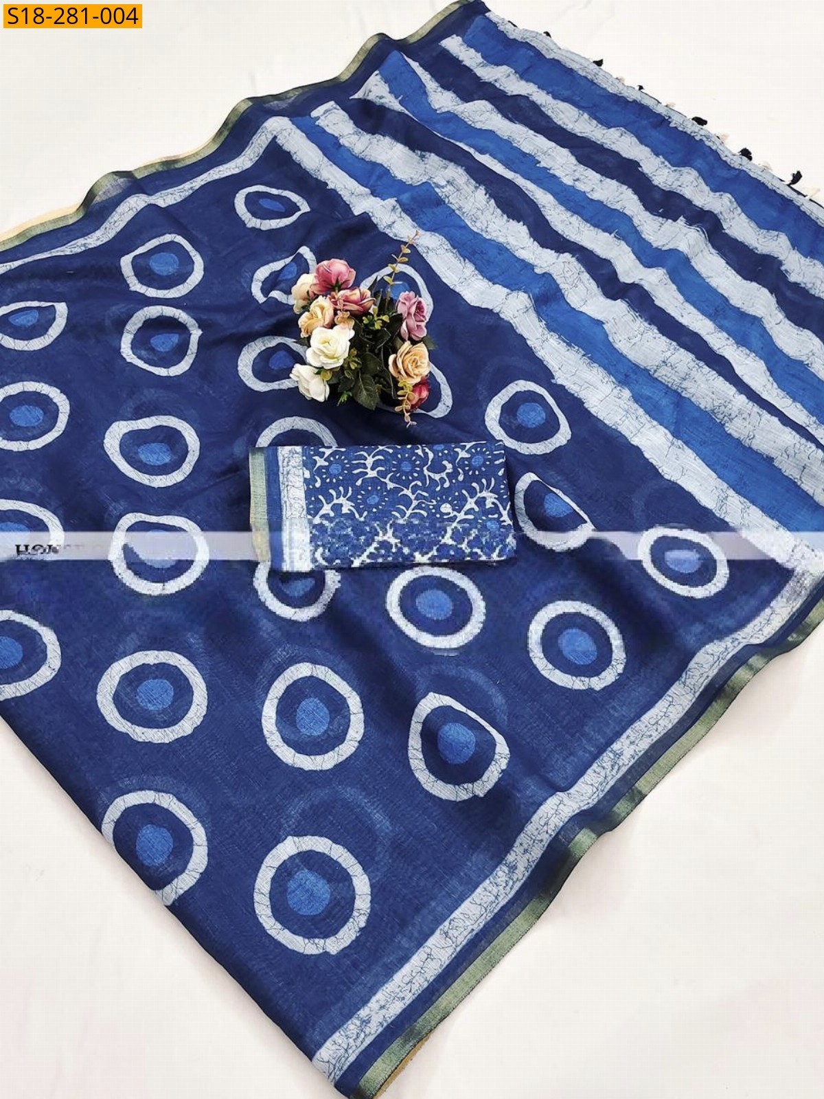 Blue Fancy mulmul cotton Saree