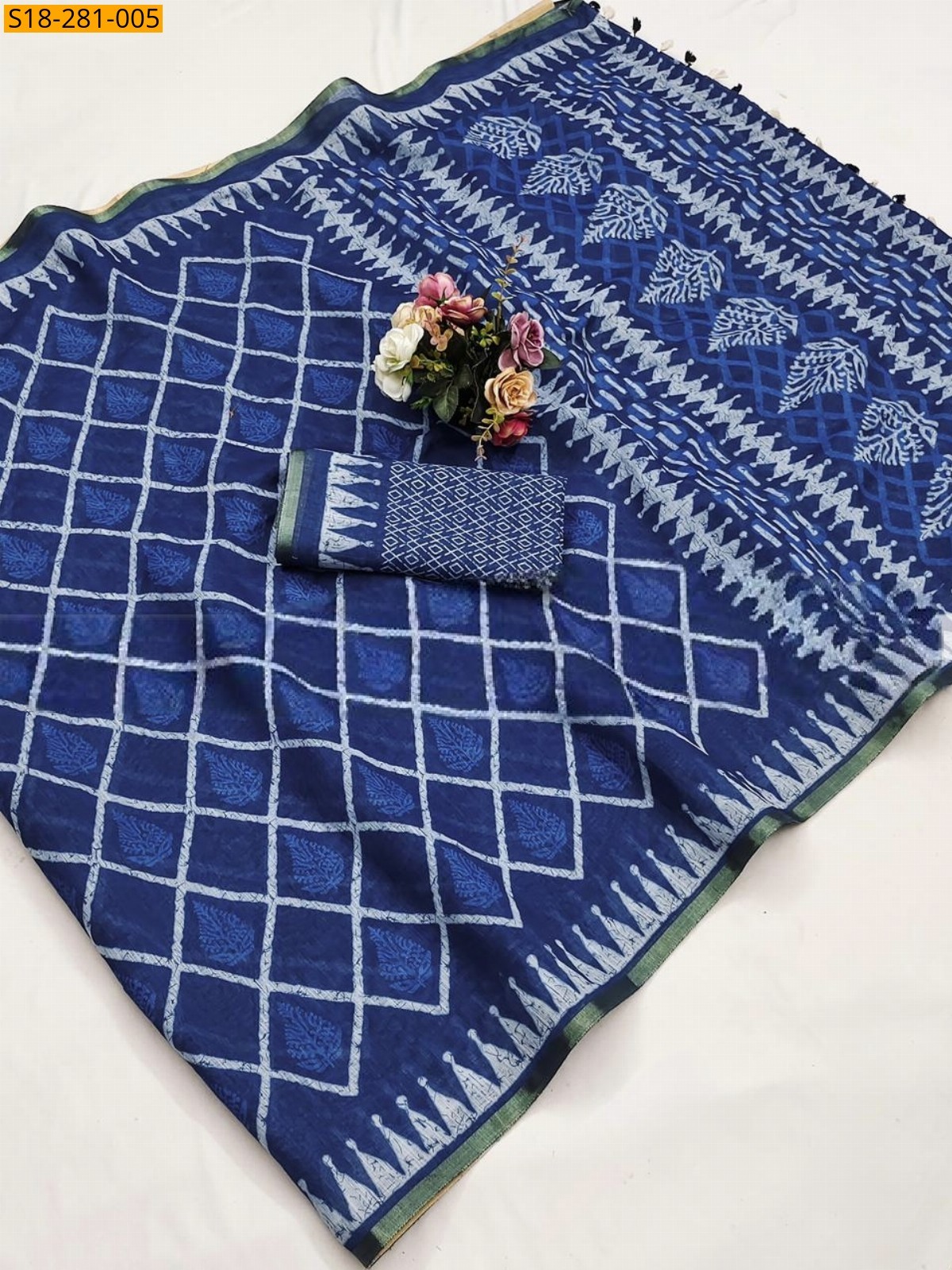 Blue Fancy mulmul cotton Saree